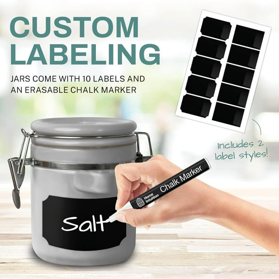 4-Piece Ceramic Kitchen Canisters Set with Wooden Spoons, Airtight & Leakproof for Sugar, Coffee, Flour, Tea -