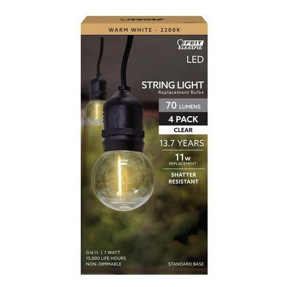 Feit 3018036 11W Equivalence G16 E26 Medium Filament LED Bulb, Warm White - Pack of 4