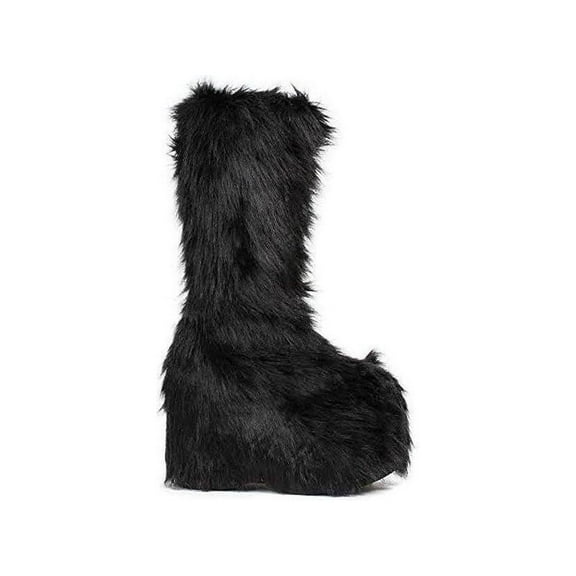 Ellie Shoe E-500-FUZZ 5" Chunky Heel Platform Boot with faux fur 12 / White