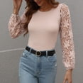 thumbnail image 3 of SWSMCLT Women's Ribbed Knit Sweater Lace Long Sleeve Top Fall Crewneck Casual Illusion Fashion Soft Spring Pullover Sweaters Apricot Medium, 3 of 4