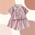 thumbnail image 4 of hengsof Toddler Girls Summer Two Piece Outfit for 6 Months to 8 Years Solid Color Patterned Top and Shorts Set Cute Casual Play Clothes, 4 of 8