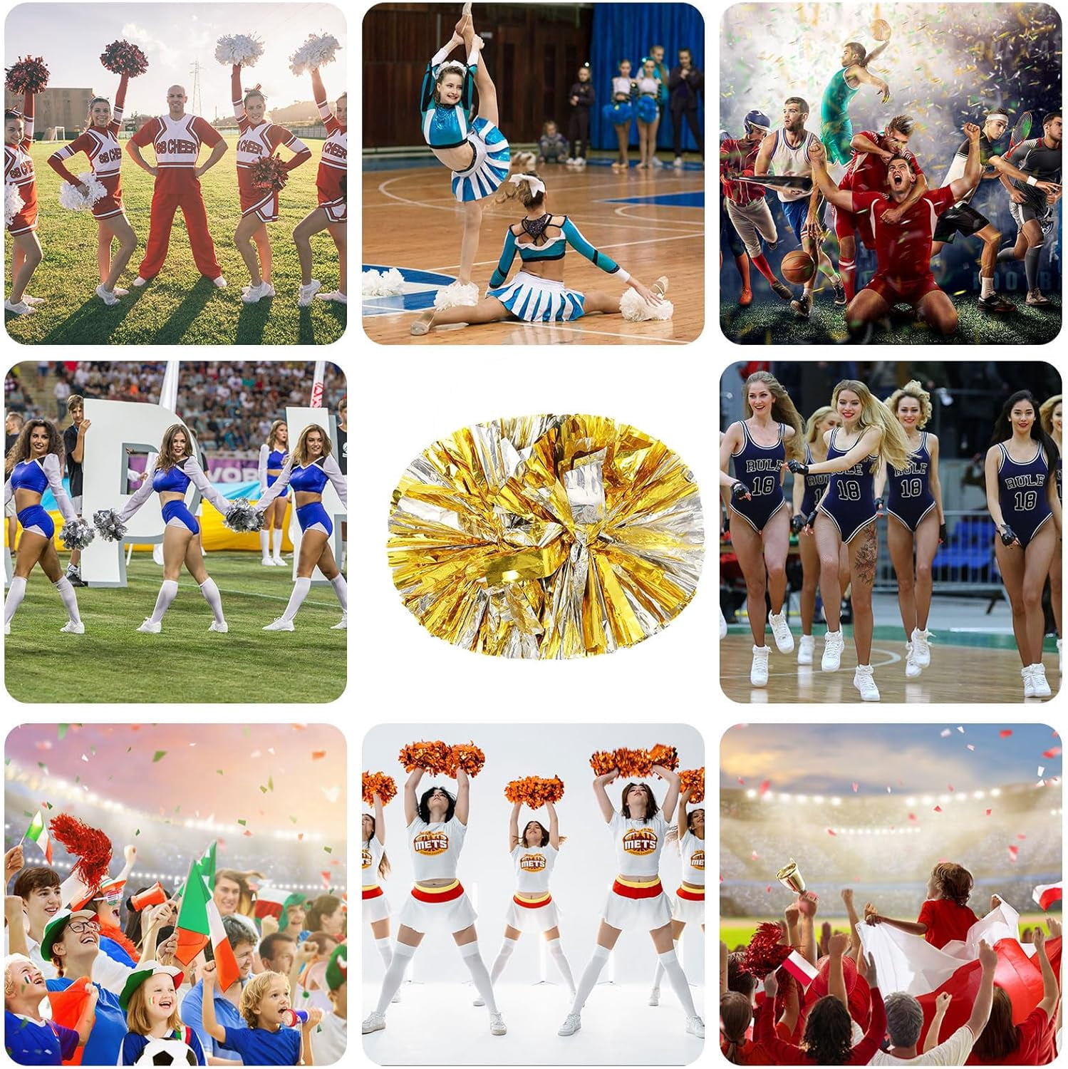 8 Pack pom poms Cheer,Handheld Cheer pom poms, Sports Cheer Plastic Pom Poms Cheerleading for Sports Team Spirit Cheering (Blue+Gold)