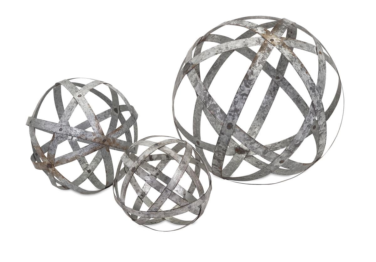Set of 3 8" Demi Galvanized Spheres 12" 65346-3 IMAX Home Decor Design 6" 