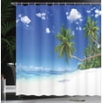 thumbnail image 4 of Ambesonne Coastal Shower Curtain, Lagoon Palm Leaf Clouds, 69"Wx84"L, White Blue Green, 4 of 5