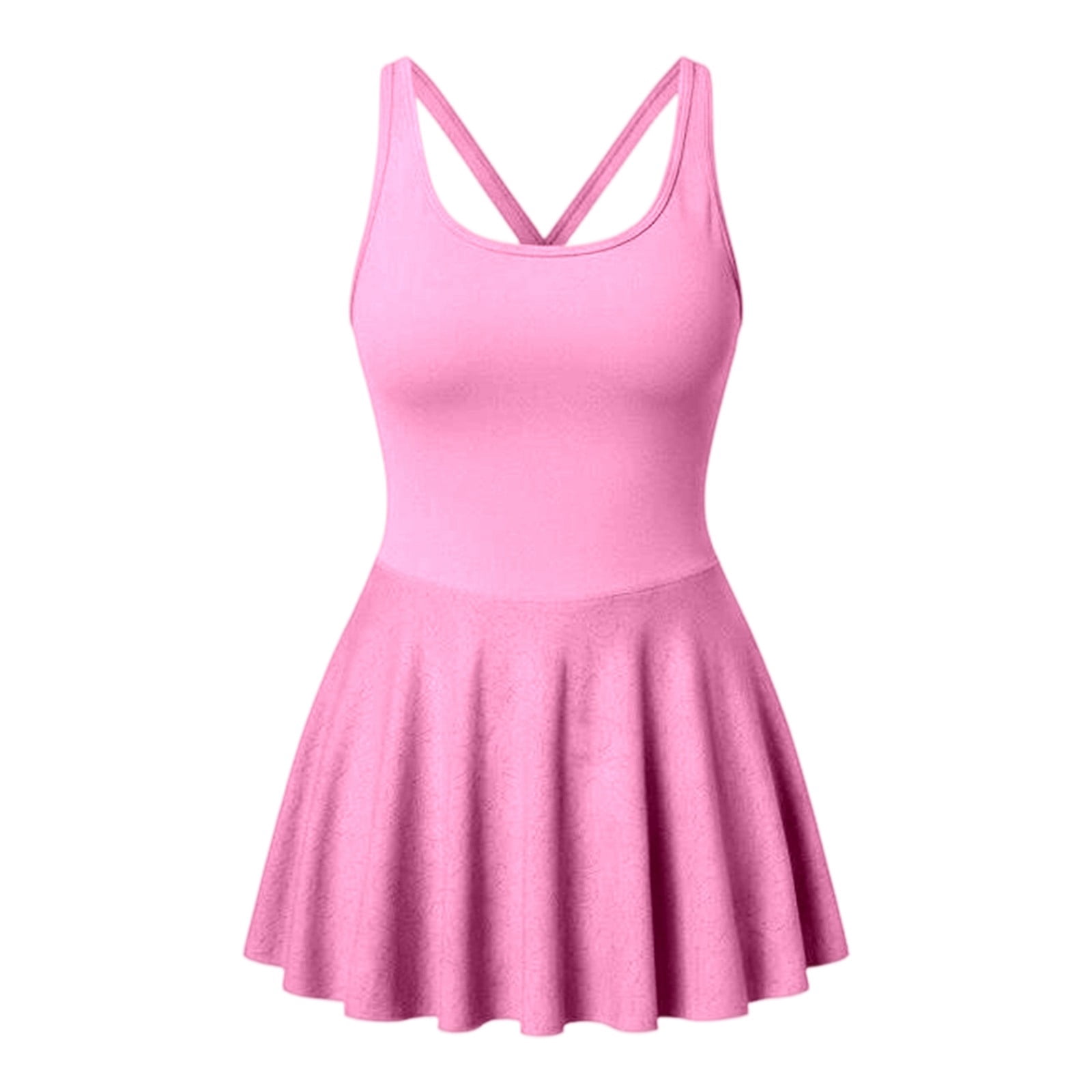XIAONU Womens Sleeveless Mini Dress Square Neck Flared Hem High Waist Casual Athletic Dress