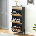 thumbnail image 4 of Natural Rattan 3 Flip Drawer Shoe Cabinet, Shoe Cabinet for Entryway, Narrow Shoe Storage Cabinet, Wood 3 Tier Slim Shoe Rack with 3-Tier Adjustable Shelves for Entryway, 4 of 9
