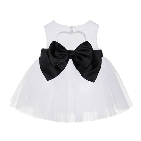 

White Lace Heart Cutout Flower Girl Dress Mini Bride Wedding Gown BB1