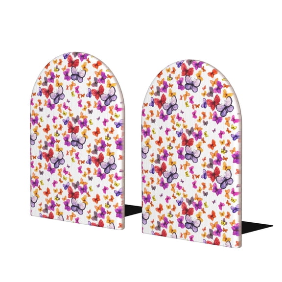 Picia watercolor butterflies Pattern Wood Bookends for Shelves,Non-slip Bookends, Heavy Duty Wooden Bookend Support,1 Pair