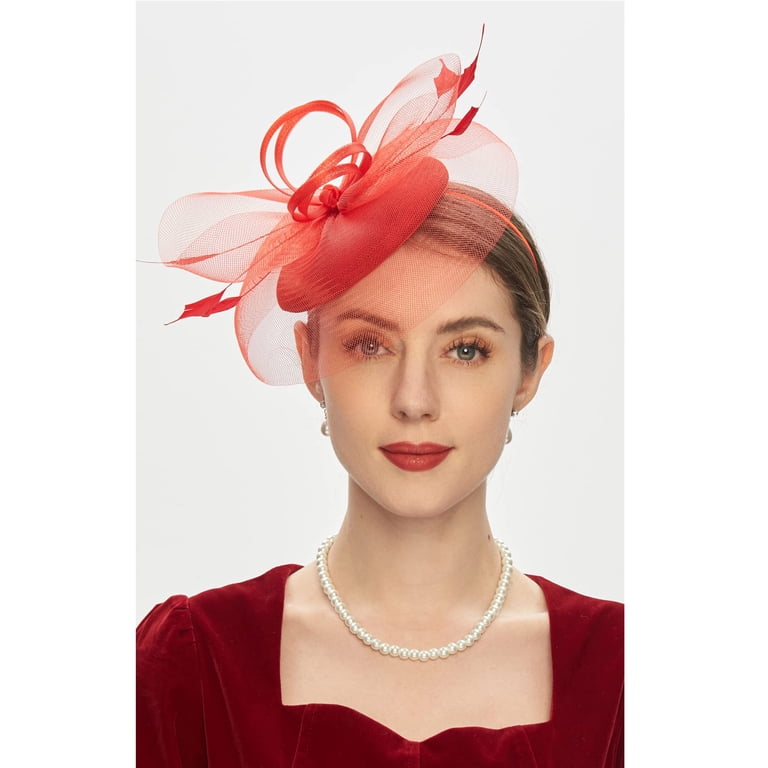 Elegant Red Women\'s Headpiece Amazon.com: YMGSCC Elegant Women Bride Big Red Hats and  main image 2
