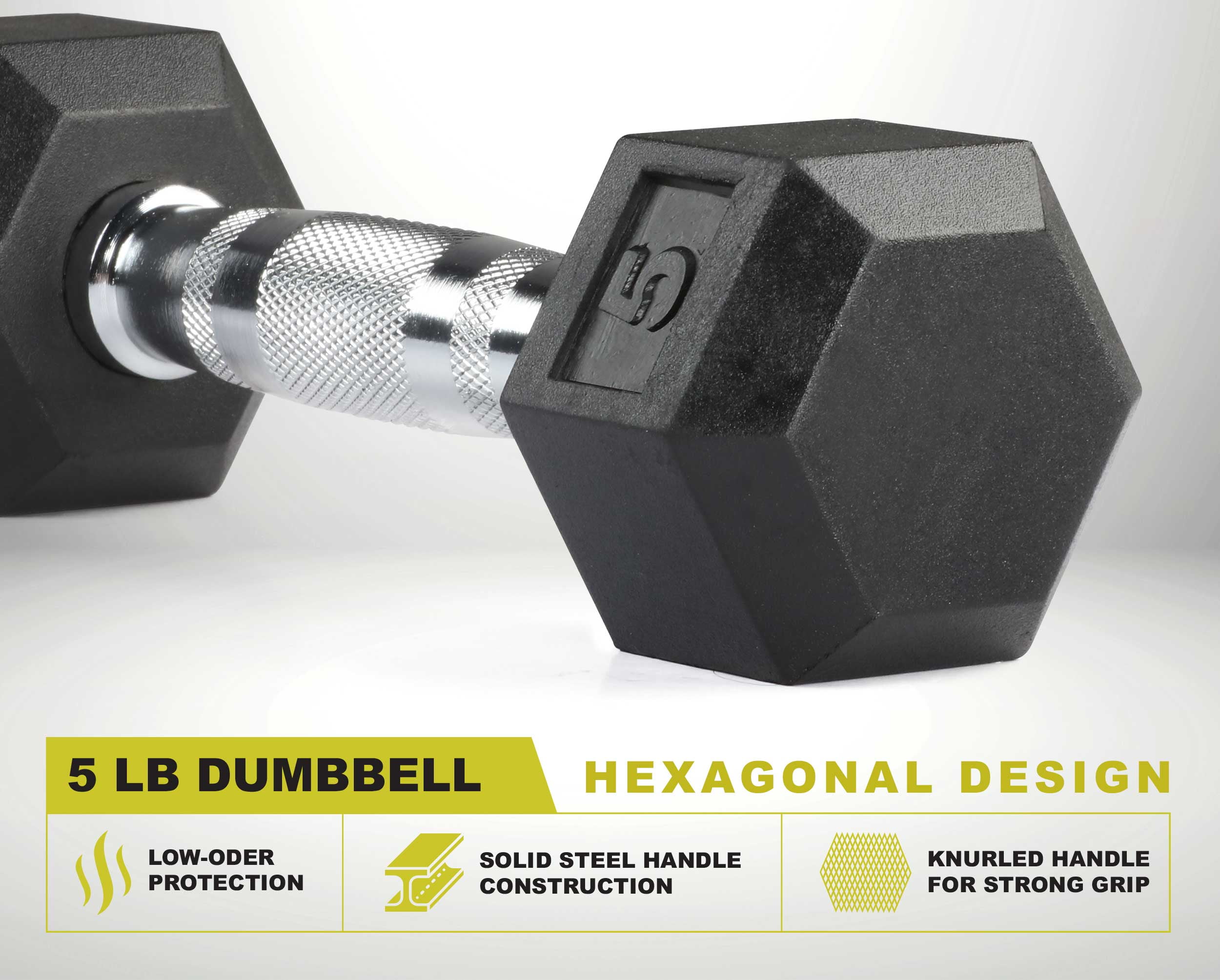 PRCTZ, 5 lb Rubber Encased Hex Dumbbell, Pair