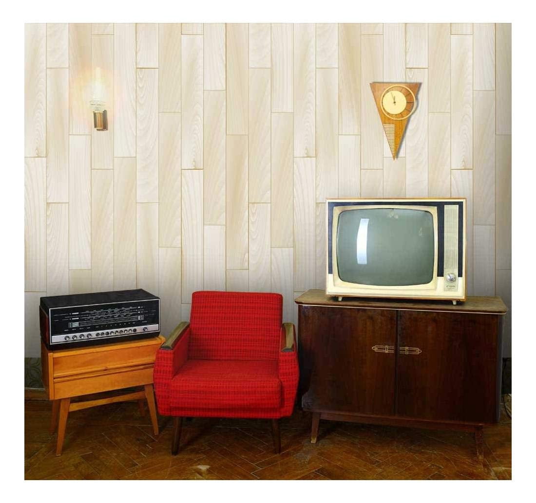Wall26 - Vertical Cream and Soft Yellow Wood Textured Paneling - Wall