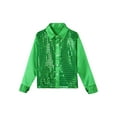 thumbnail image 3 of Yhong Kids Boys Long Sleeves Glitter Spread Collar Shirt Top for Choir Jazz Hip Hop Dance Stage Green 150, 3 of 7