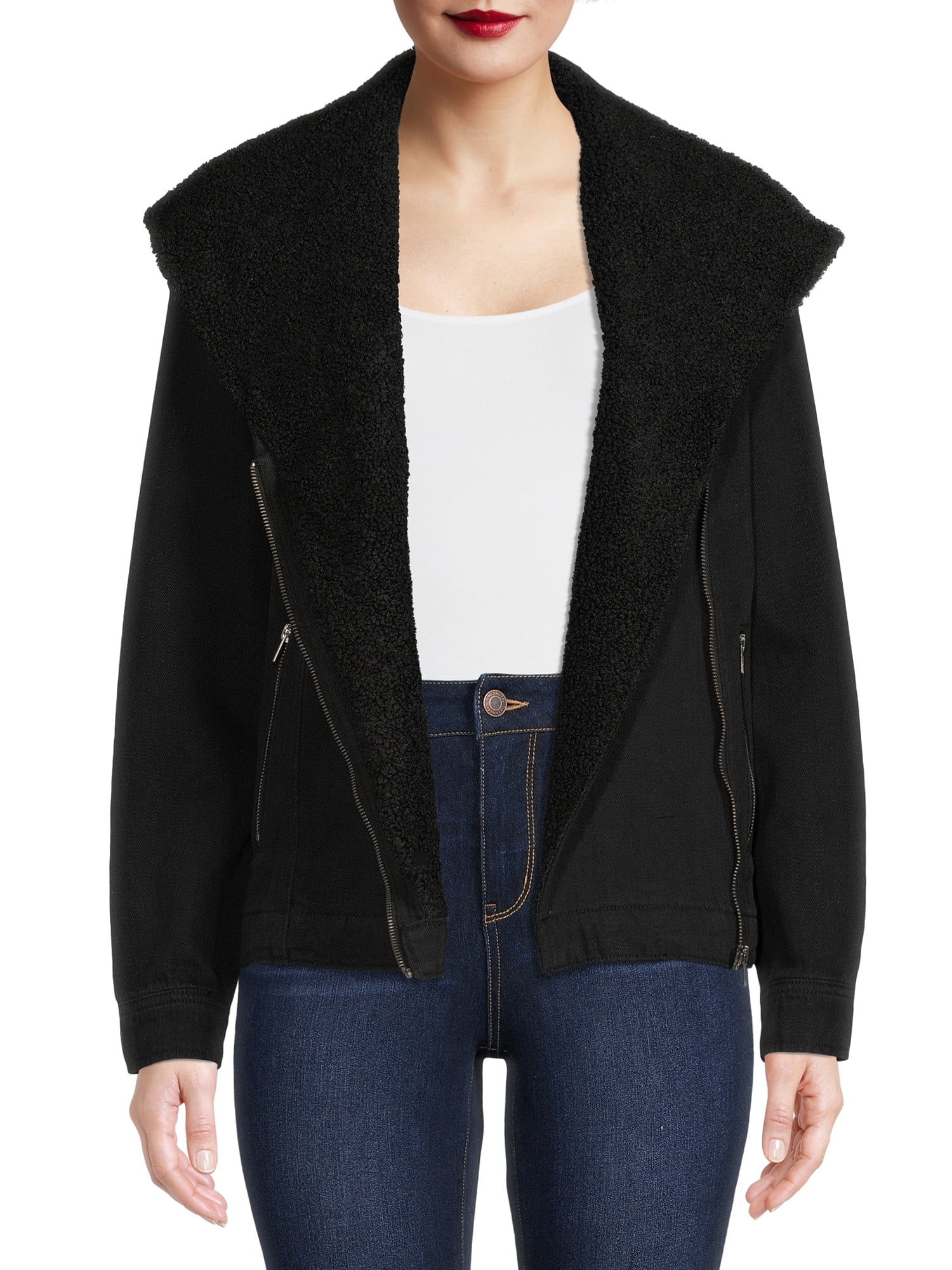 Time and Tru Women's Denim Faux Sherpa Jacket