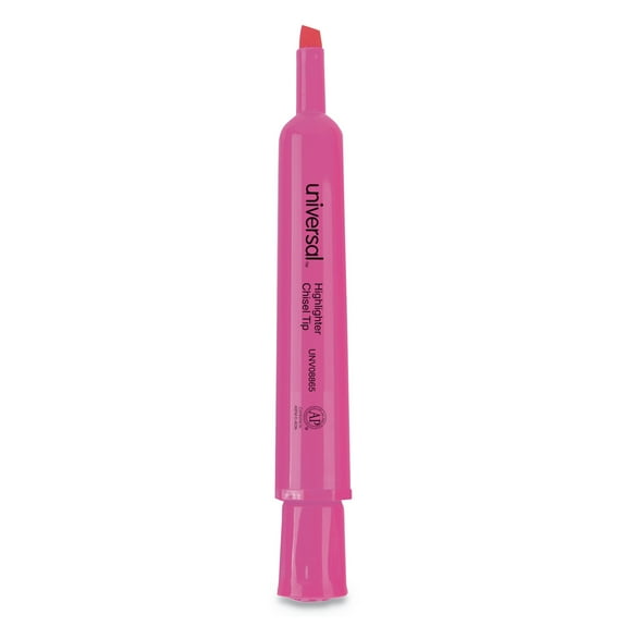 Universal Desk Highlighter, Chisel Tip, Fluorescent Pink, Dozen -UNV08865