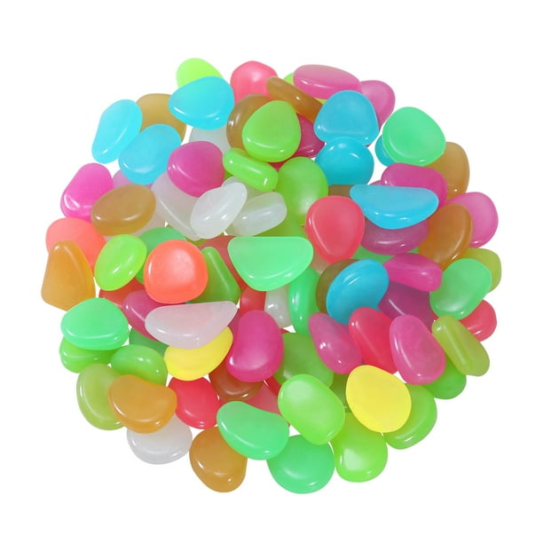 UEETEK 100 piezas adoquines luminosos Piedras de guijarros que brillan en la oscuridad para acuarios Pecera Decoraciones de grava para jardín
