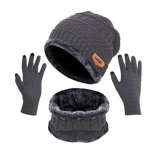 Teissuly Winter Warm Plus Fleece Thick Hat Scarf Scarf Solid Color Screen Gloves Three-piece Adult Teissuly WER202312131888