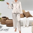 thumbnail image 2 of ManxiVoo Printed Satin Pajama Set Long Sleeve Top and Pants Comfortable Sleepwear for Women L Size Beige, 2 of 6
