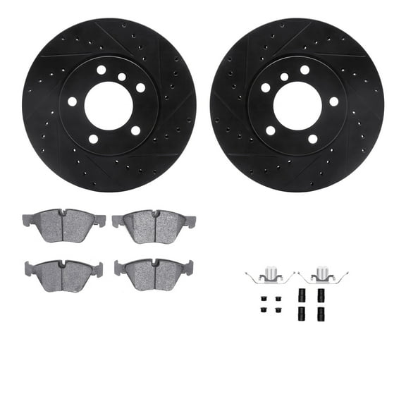 Dynamic Friction Company Front Brake Rotors-Drilled and Slotted-Black with 5000 Advanced Brake Pads includes Hardware 8512-31072