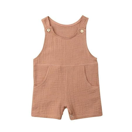 Boys Sunsuit - Baby Boy Girl Solid Romper Sleeveless Pocket Cotton Overall Pants Sunsuit Summer Clothes