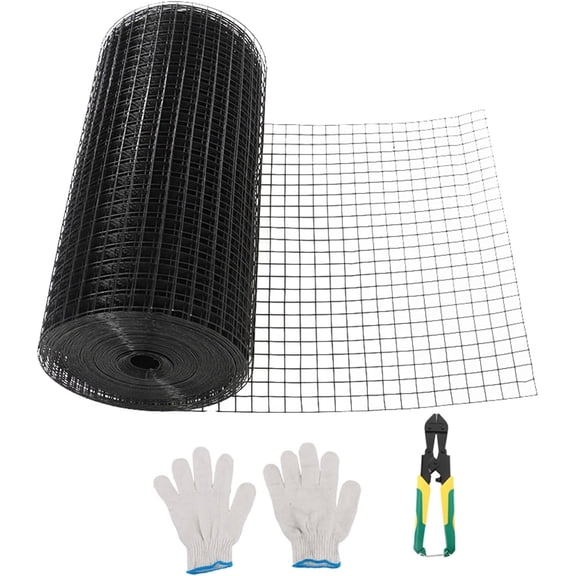 Labwork 1 in Hardware Cloth, 24 in x 100 ft Chicken Wire Fence, Chicken Wire Mesh Roll with Pliers and Glove for Rabbit Cages, Chicken Coop Fences and Poultry Enclosures(16 Gauge, Black)
