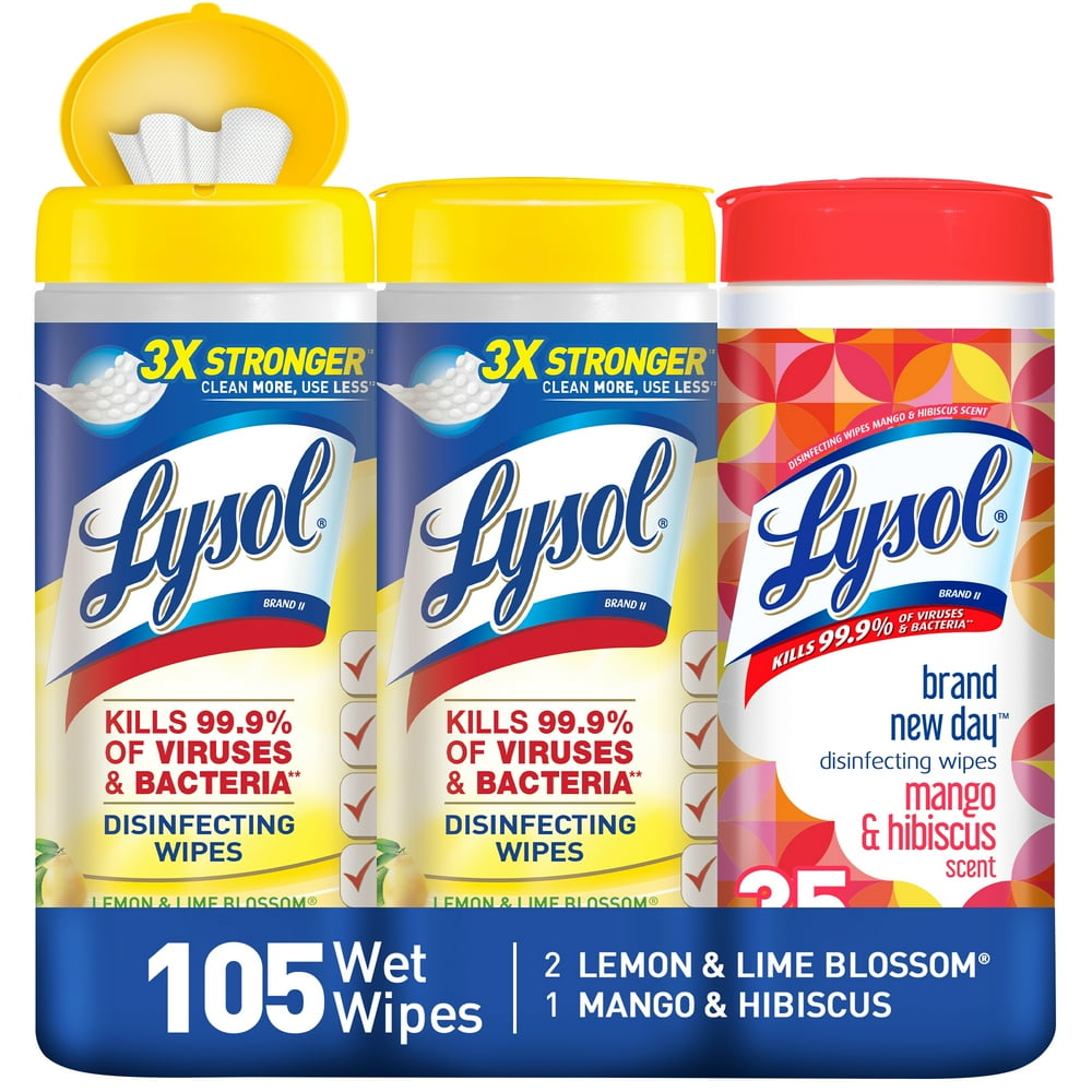 Lysol Disinfecting Wipes, 2 Lemon Lime & 1 Mango Hibiscus, 105ct(3X35ct