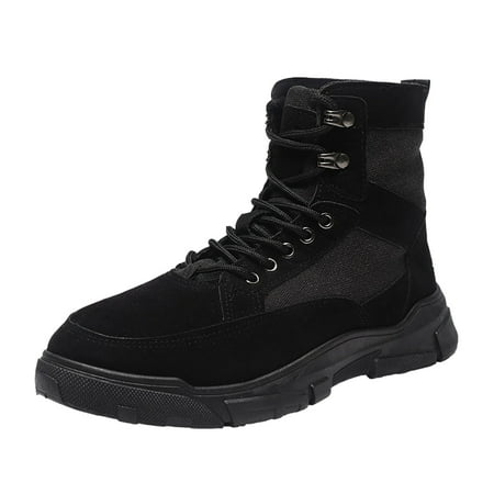 

Povozer Outdoor Solid Color Mountaineering Work Boots for Men Breathable Short Boots Casual Fashion Boots(Black 9)