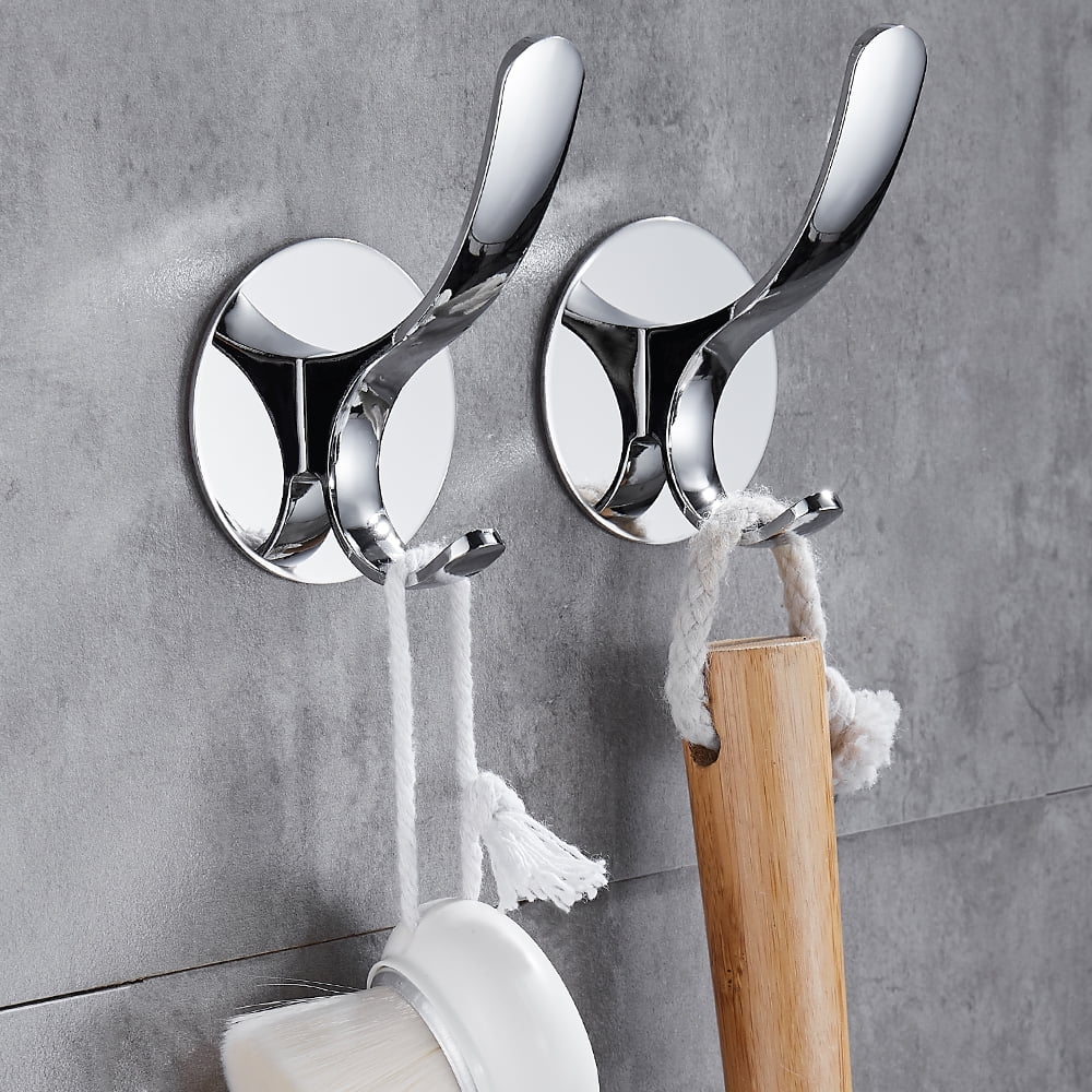 GERUIKE Towel Hooks 2 Pack Stainless Steel Robe Coat Hook Self Adhesive, Wall Mounted Towel Hook for Bathroom Kitchen, Silver