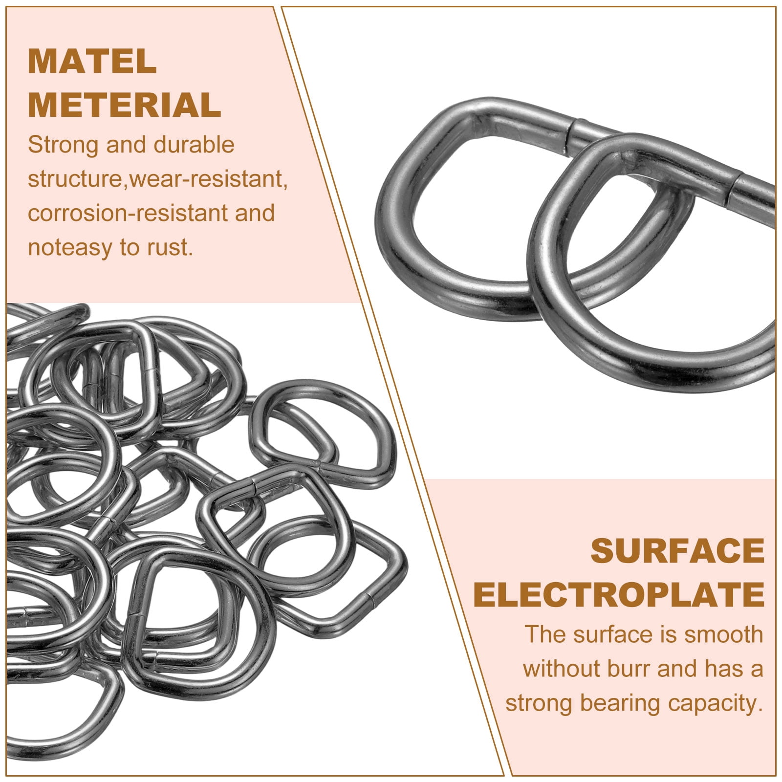Uxcell 100pcs D Ring 5/8" (16mm) Metal Electroplate D-Shape Buckle Clips, Gunmetal