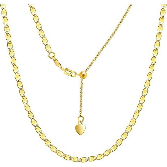 Jewelheart 14K Solid Gold Valentino Chain For Women, Dainty 2.2mm Mirror Link Choker Necklace Adjustable 13" To 17"