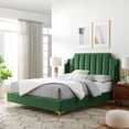 thumbnail image 2 of Platform Bed Frame, Queen Size, Velvet, Green, Modern Contemporary Urban Design, Bedroom Master Guest Suite, 2 of 8