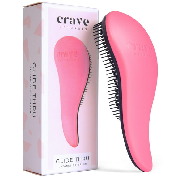 Crave Naturals Glide Thru Detangling Brush for Natural, Curly, Straight, Wet or Dry Hair - Gentle Detangler Styling Tool for Adults, Kids, Toddlers and Little Girls - 7.5 x 3 in, Pink