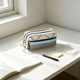 thumbnail image 4 of Large Capacity Contrast Color Pencil Case – Soft Cloth Rectangular Pouch, 8.27x4.33x2.76 Inches, Multipurpose Stationery Organizer for Campus, 4 of 6