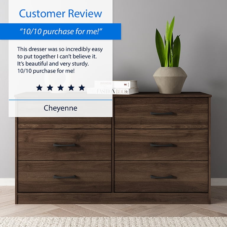 Mainstays Ardent 6 Drawer Dresser, 53.75 inch Wide, Dark Walnut