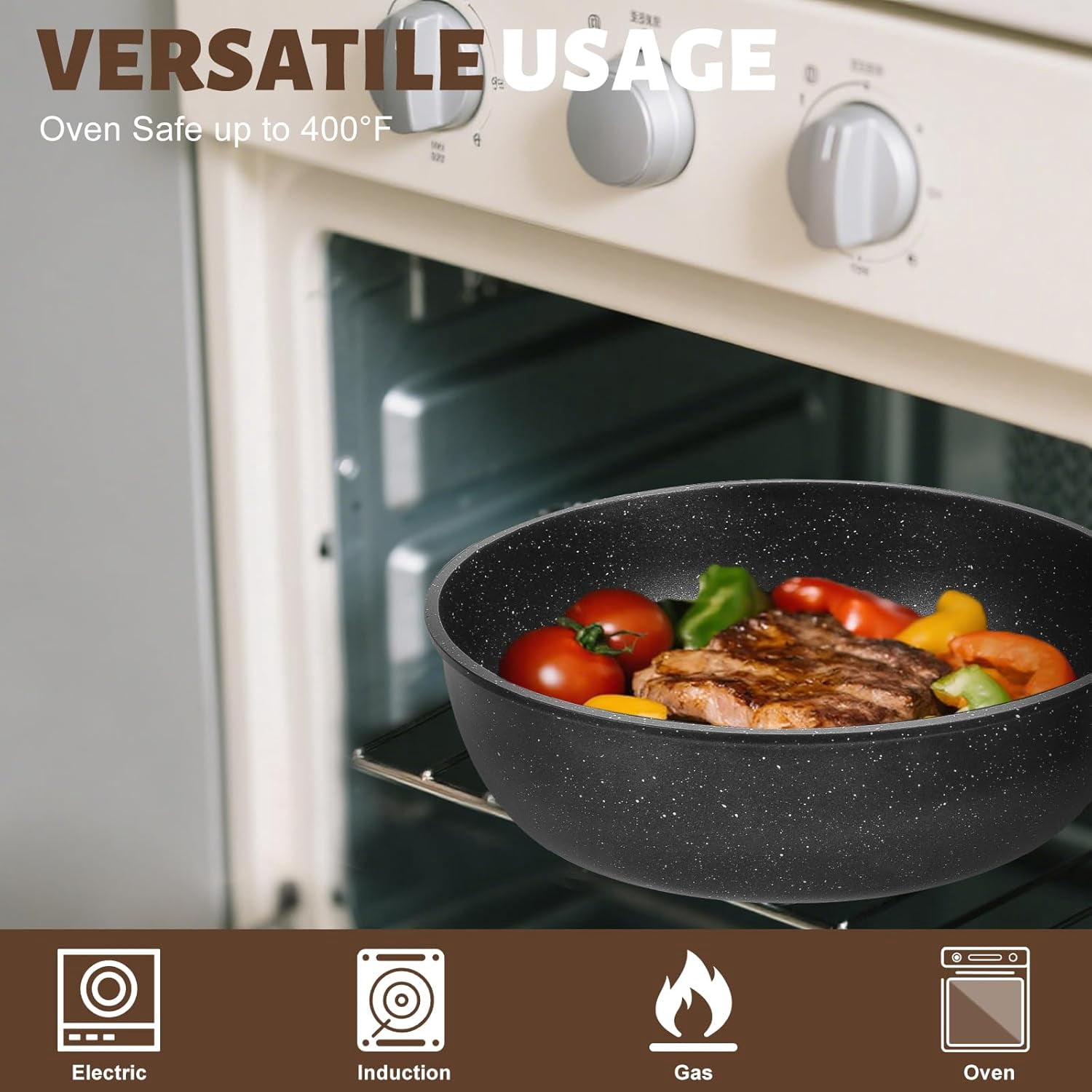 10-Piece Pots and Pans Set with Detachable Handles, Non-Stick Ceramic Cookware for Induction, RV, Oven Safe