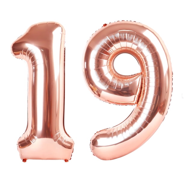 Globo con números 19 en oro rosa de 40 cm para fiesta de 19 cumpleaños