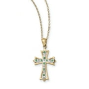 SS Diamond Mystique Gold-plated Dia/Emerald 18in Cross Necklace (Weight: 2.15 Grams, Length: 18 Inches)