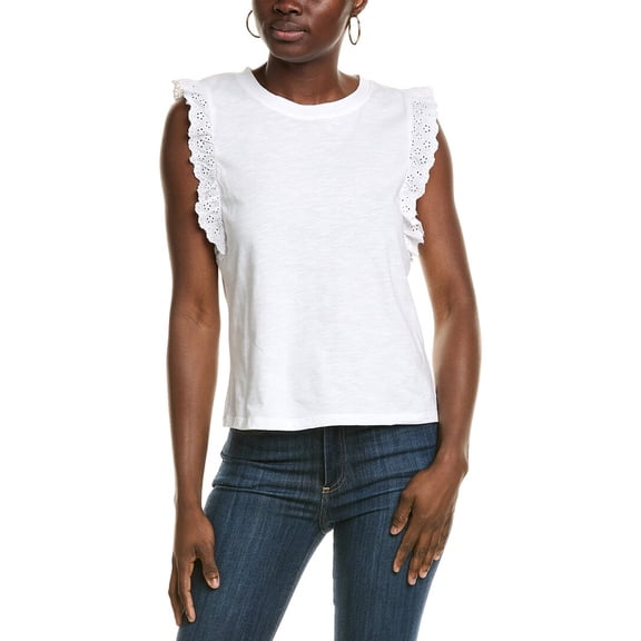 Vince Camuto womens  Eyelet Ruffle Tank, xs, White