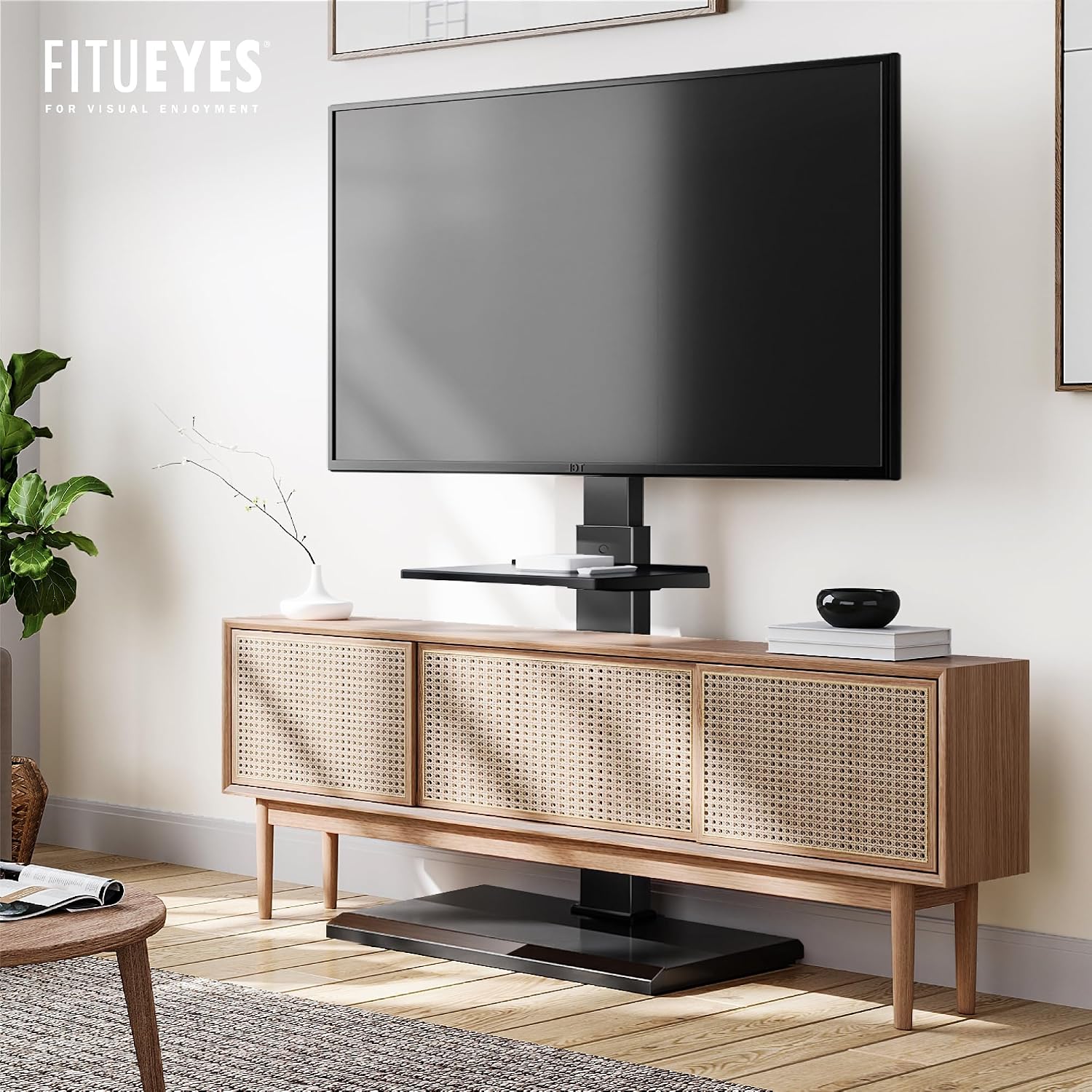 FITUEYES Floor TV Stand for 32–65 Inch TVs, Black, Swivel Mount, Height Adjustable, Iron Base