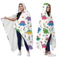thumbnail image 2 of Wearable Blanket,White Cartoon Dinosaurs Flowers Pattern Hooded Wearable Flannel Blanket for Adults & Teens,Winter Poncho Shawl Wrap Cape Cozy Anti-Pill,50"x60", 2 of 5