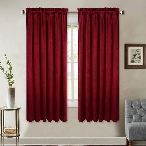 StangH Velvet Curtains 63 inch Length - Christmas Red Decor Dual Rod Pocket Top Thick Soft Velvet Drapes, Room Darkening Privacy Protect Panels for Dining Room, W52 x L63 inches, 2 Pieces