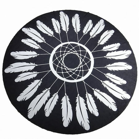 Round Black Feather Beach Towel Ultra Soft Microfiber Super Water Absorbent - Beach Camping, Picnic Blanket, Yoga Mat, Table Cloth