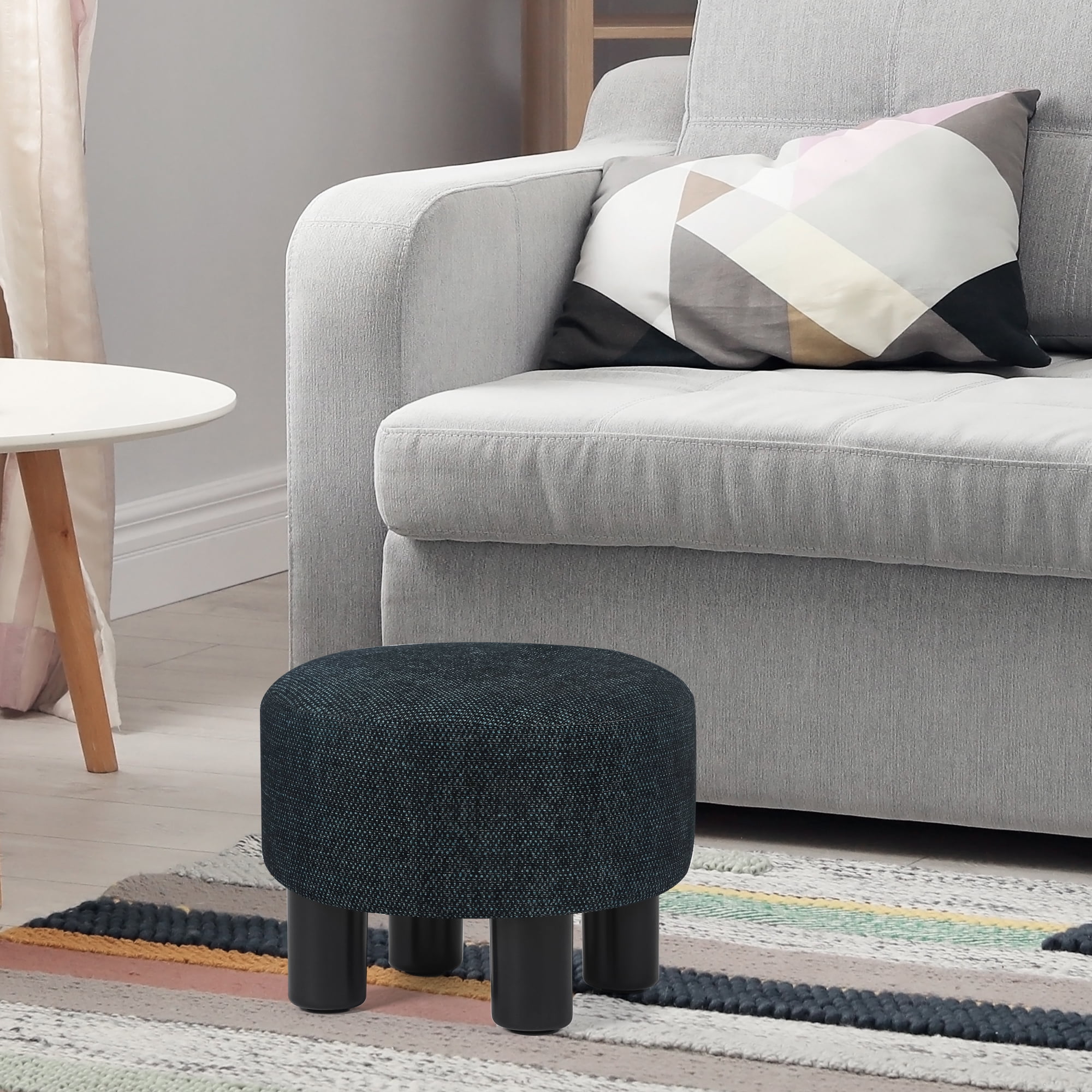 Dark Gray Round Storage Ottoman Foot Rest Upholstered Pleated Round  Footstool for Living Room LM-W48735178 - The Home Depot