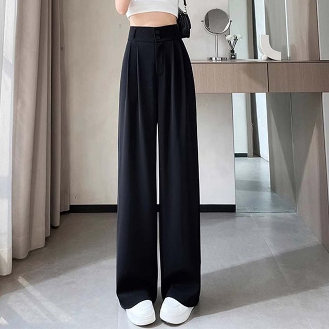 WILLBEST Pantalones Casuales de Mujer, Cintura Alta, Pierna Recta, Holgados, de Pierna Ancha, de Gasa Suave, Ligeros, Transpirables, Cómodos para Verano y Otoño. Mediana