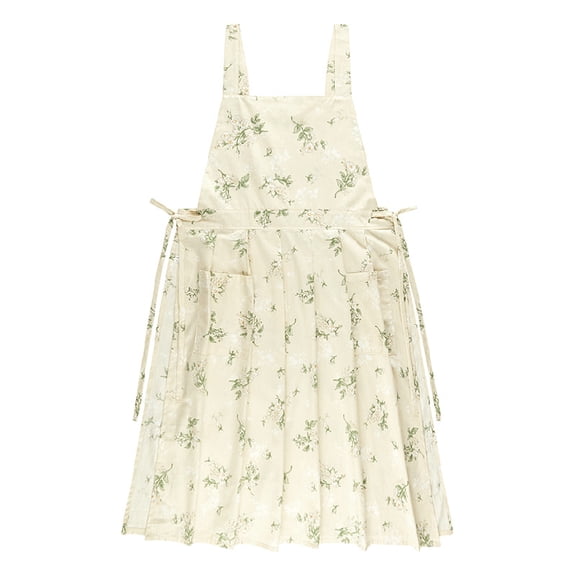 Cute Pinafore Dress Retro Lovely Vintage Kitchen Apron Waterdrop Resistant Cotton Aprons for Women with Pockets