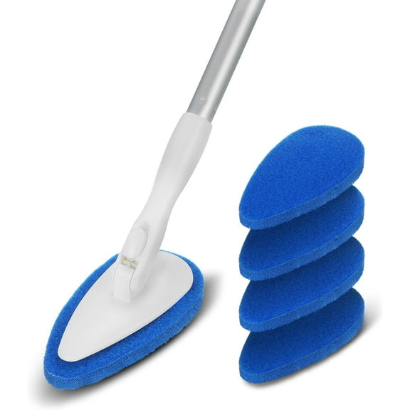 Shower Bathtub Tub Tile Scrubber Cleaning Brush with 51'' Handle, 5 Non-Scratch Scouring Pads, Adjustable Long Handled Scrub Brush for Cleaning Shower Bathroom Vessel Sinks Toilet Wall Floor
