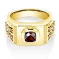 thumbnail image 2 of Gem Stone King 2.48 Ct Cushion Checkerboard Red Garnet White Topaz 18K Yellow Gold Plated Silver Men's Ring (Size 10), 2 of 4