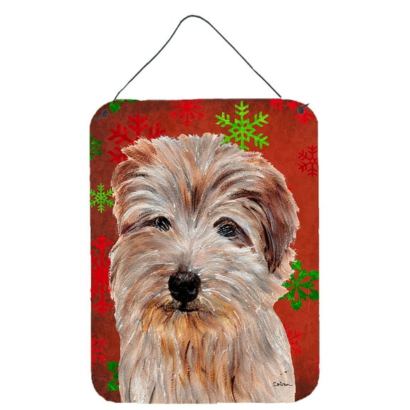 Norfolk Terrier Red Snowflakes Holiday Wall or Door Hanging Prints