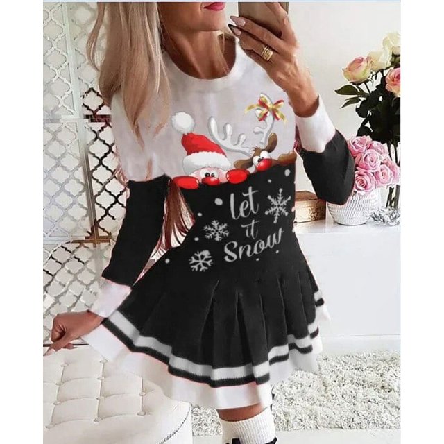 Vestido de punto con estampado navideño para mujer, minivestido ajustado de manga larga para fiesta de noche, 2024