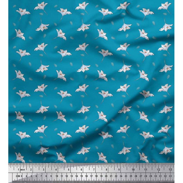 Soimoi Blue Silk Fabric Freesia Floral Fabric Prints By Yard 44 Inch Wide