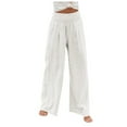 thumbnail image 2 of TQWQT Women Linen Pants Elastic High Waist Wide Leg Palazzo Lounge Pants Casual Loose Beach Pants with Pockets, 2 of 5